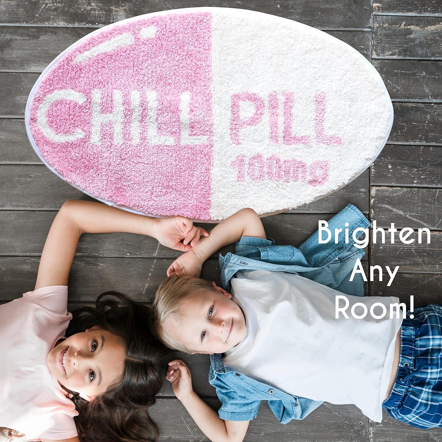 Evovee Pink Chill Pill Rug Funny Bath Mat Cute Bathroom Decor Shower Rugs Funky Bedroom Aesthetic Fun Round Preppy Cool Apartment College Washable Novelty Bathmat Peach Blush