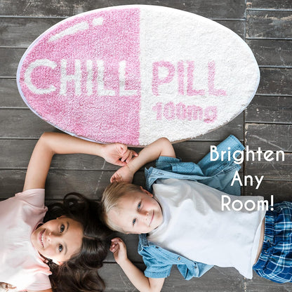 Evovee Pink Chill Pill Rug Funny Bath Mat Cute Bathroom Decor Shower Rugs Funky Bedroom Aesthetic Fun Round Preppy Cool Apartment College Washable Novelty Bathmat Peach Blush
