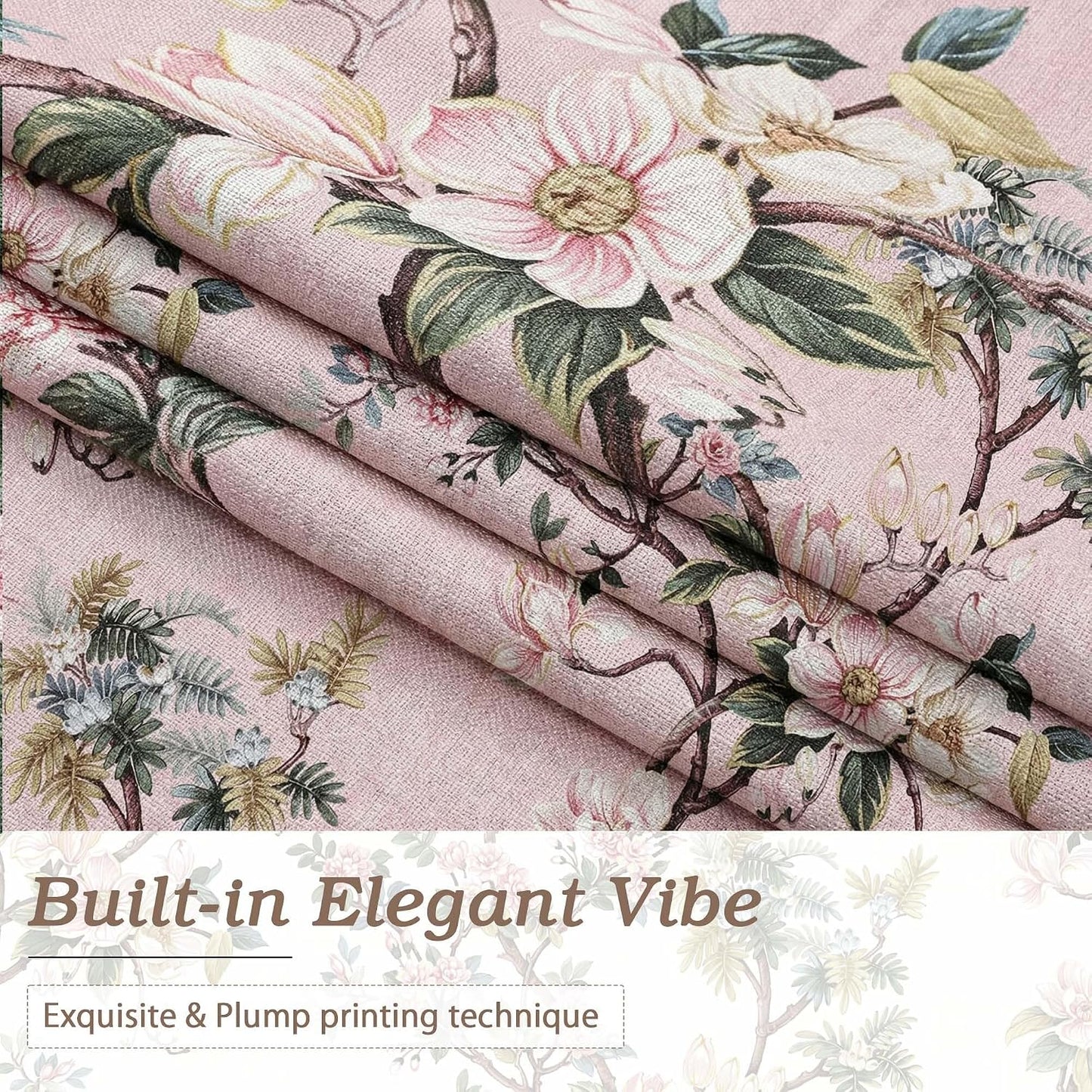 Simplebrand Light Pink Linen Floral Valance Curtains 14 Inch 2 Panels for Kitchen, Light Blocking Narrow Cafe Window Curtains for Basement RV Camper Windows, Farmhouse Basement Panels, 52" W x 14" L