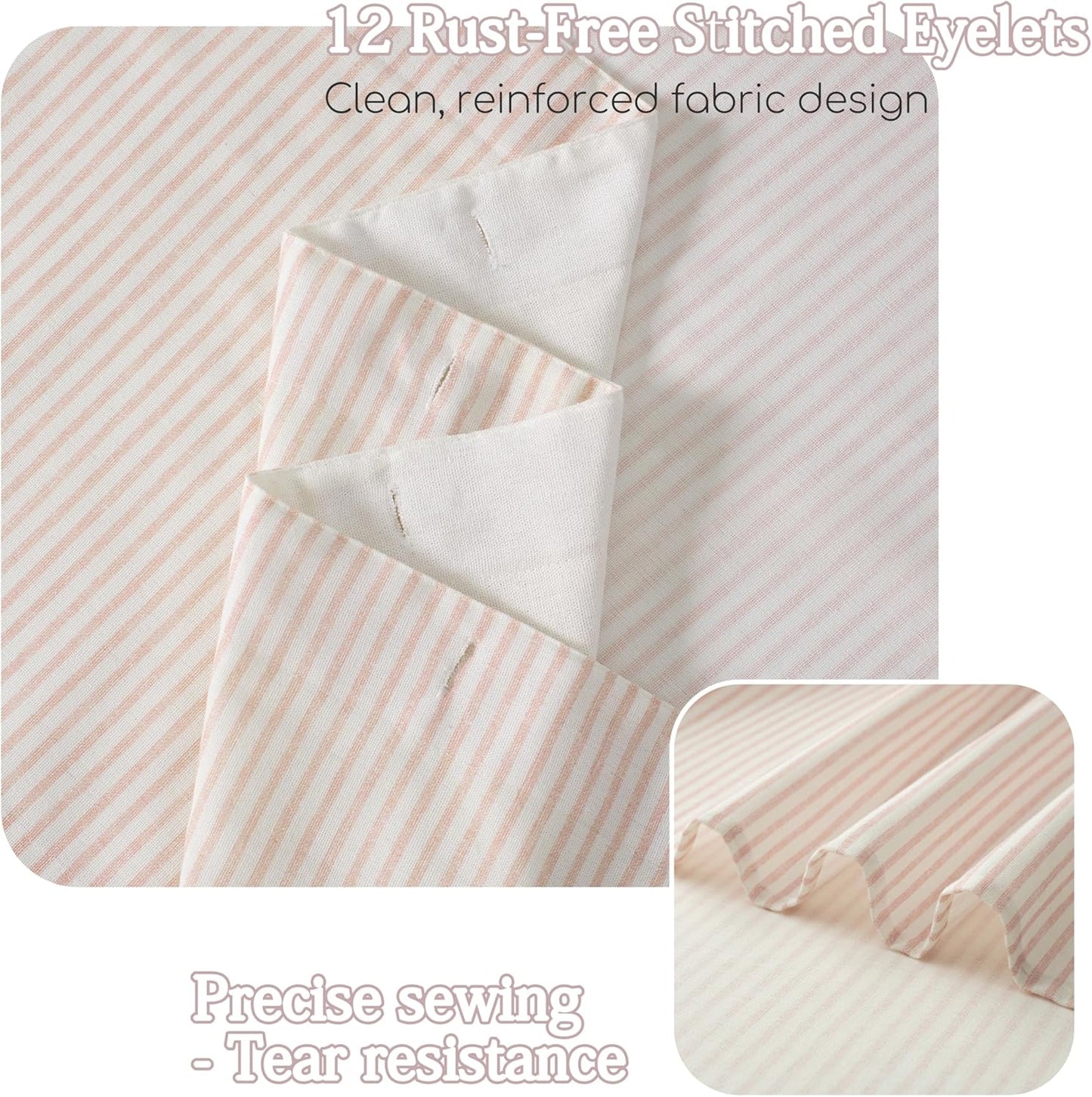 Homechoice Decor Fabric Shower Curtain 72 x 72 Inch, Minimal Pink Stripe Bathroom Curtain, Linen-Look Poly-Cotton Blend with Decorative Coconut Buttons, Warm, Cozy Accent with a Gentle Touch (LQ-45)