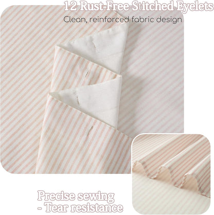 Homechoice Decor Fabric Shower Curtain 72 x 72 Inch, Minimal Pink Stripe Bathroom Curtain, Linen-Look Poly-Cotton Blend with Decorative Coconut Buttons, Warm, Cozy Accent with a Gentle Touch (LQ-45)