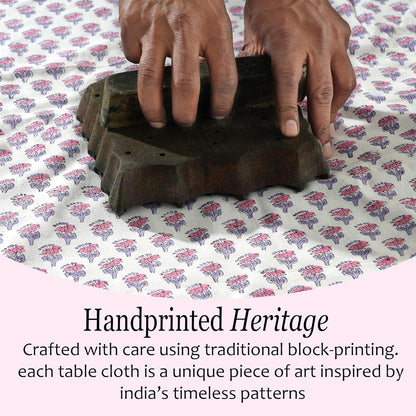 CPC Tablecloth 100% Cotton 60x90 Inch Indian Block Print Rectangle Table Cover, Washable Table Cloth for WeddingsSpring/Summer, Barbeque - Pink Sapphire