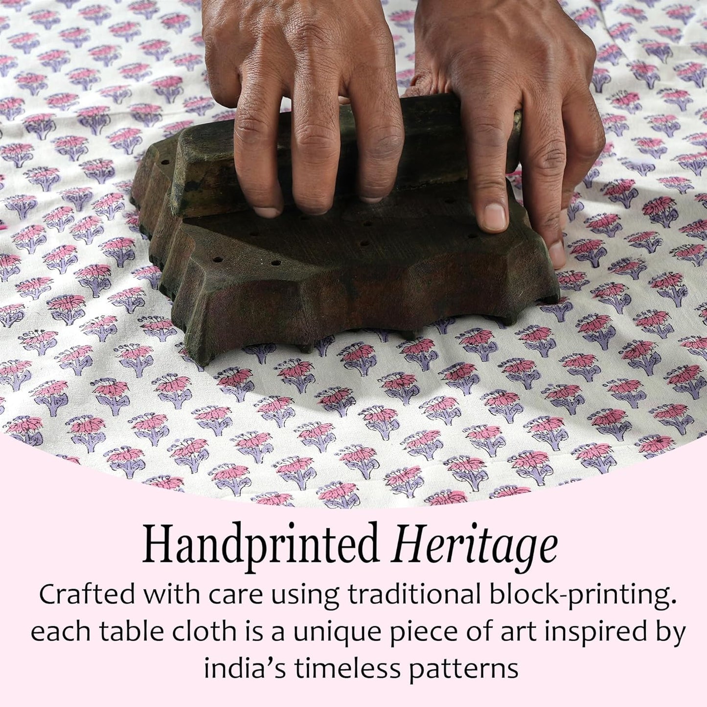 CPC Pink Sapphire Block Print Cotton Handmade Round Tablecloth 90 Inch Decorative Table Cover for Home Decor, Dinning, Festive, Wedding, Farmhouse Gift for Spring, Mother's Day