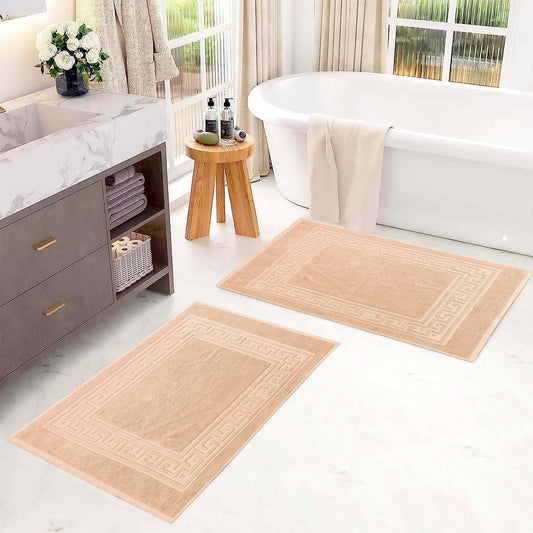 Superior Heavyweight Cotton Bath Mats, Bath Rugs For Bathroom Accessories, Washable Rug For Shower, Bath, Toilet, Modern Decor, No Backing, Luxury Hotel And Spa Quality, Set of 2, 22" x 35", Peach