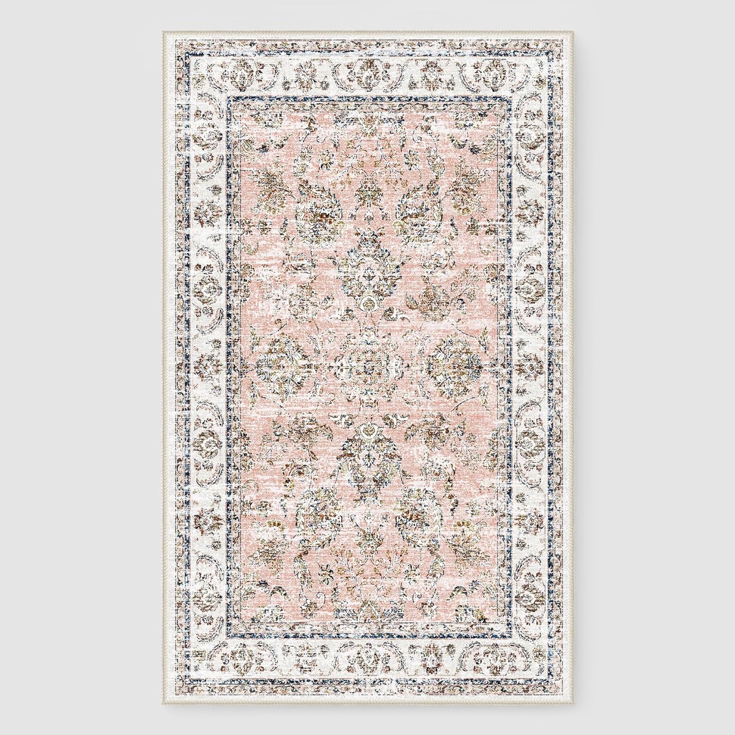 RYB HOME Non Slip Washable Runner Rug 2x6 ft, Anti-sratch Pet Friendly Boho Vintage Low Pile Floral Rug Carpet Runner for Kitchen Hallway, Pink