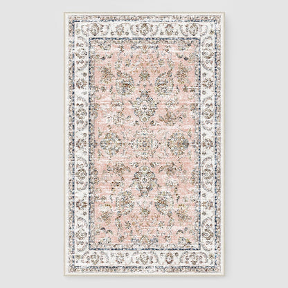 RYB HOME Non Slip Washable Runner Rug 2x6 ft, Anti-sratch Pet Friendly Boho Vintage Low Pile Floral Rug Carpet Runner for Kitchen Hallway, Pink