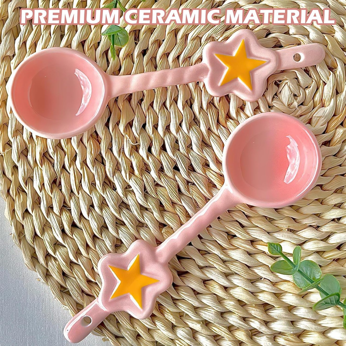 Cute Star Ceramic Spoons – Pink Moon Ladle & Stirring Spoon – Kawaii Magical Girl Style Kitchen Utensils