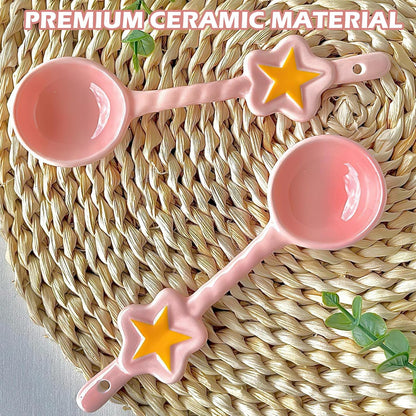 Cute Star Ceramic Spoons – Pink Moon Ladle & Stirring Spoon – Kawaii Magical Girl Style Kitchen Utensils