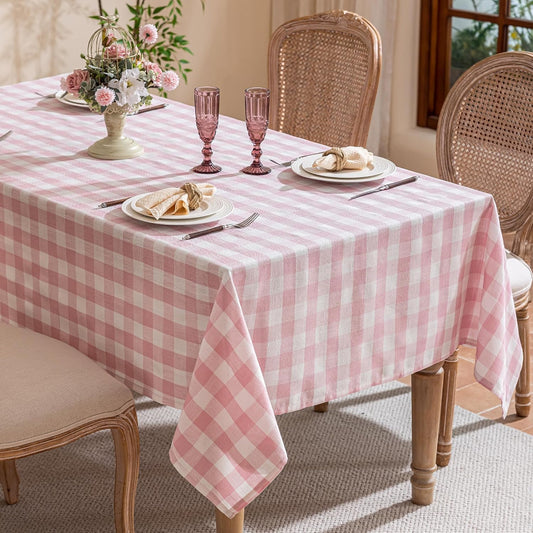 Gingham Tablecloth Rectangle Table, Cotton Linen Fabric Picnic Checkered Table Cloth Farmhouse Washable Wrinkle Free Buffalo Plaid Table Cover for Outdoor Birthday Party, Pink, 60x75