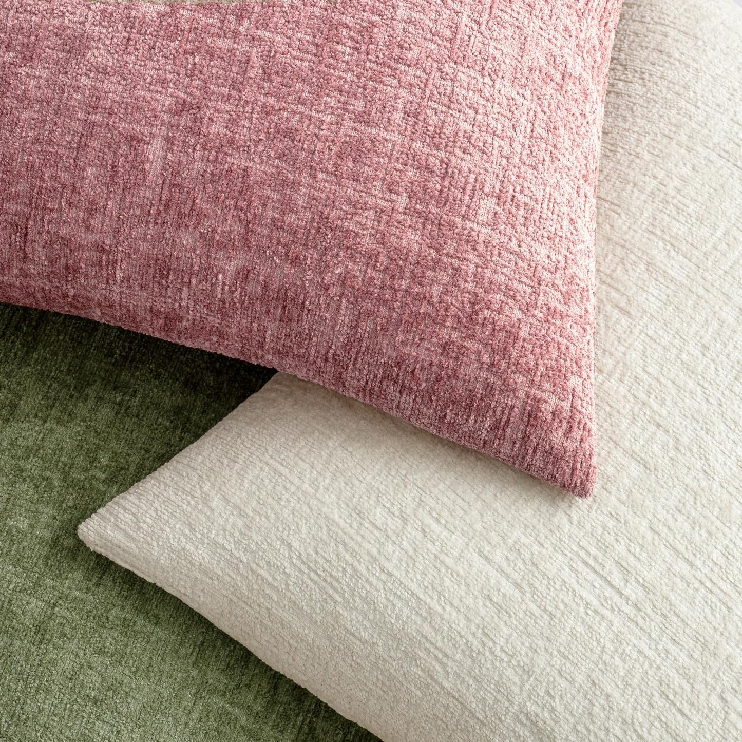 MIULEE Decorative Throw Pillow Covers 18x18 Pack of 2 Blush Pink Spring Couch Pillow Covers Soft Cozy Textured Chenille Pillowcases for Home Decor Sofa Living Room Cushion Bedroom