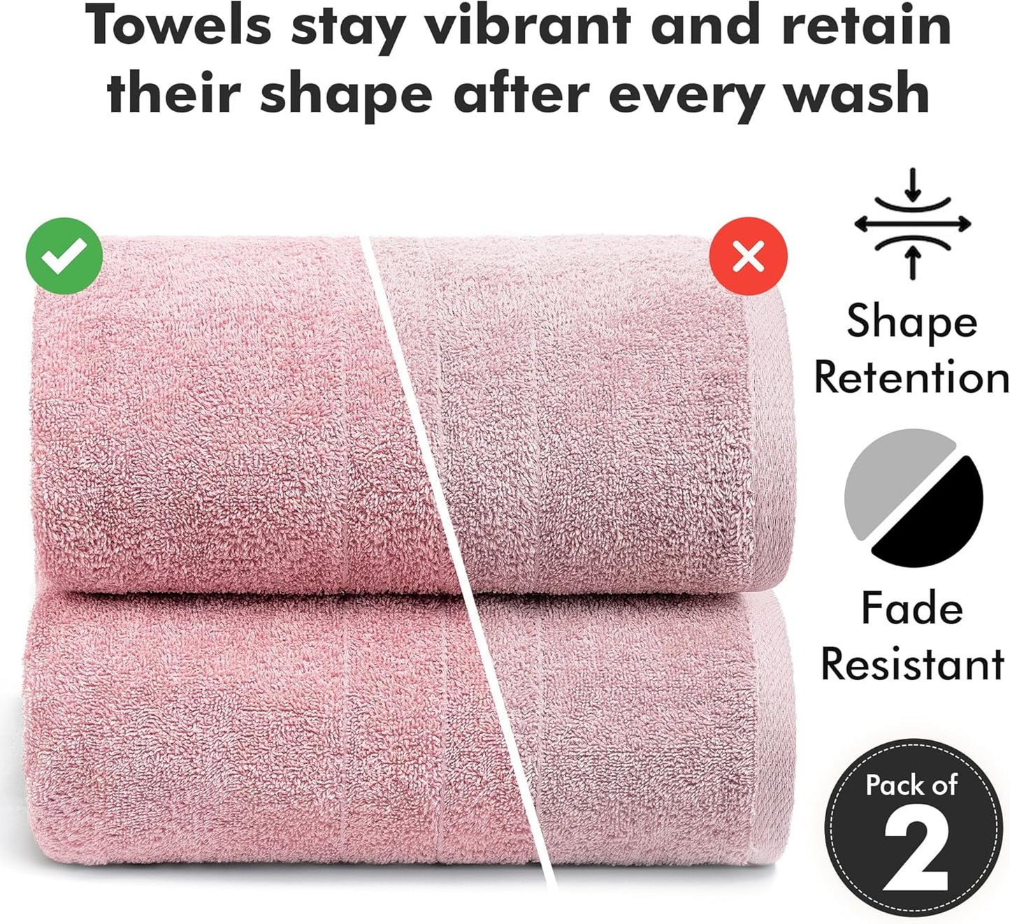 Bath Sheets – Extra Large Bathroom Sheet Set – Pack of 2 Jumbo Towels Baby Pink (71x35in) – 100% Cotton Soft Quick Dry Large Bath Towels for Adults Hotel Spa Bathroom Use