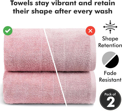 Bath Sheets – Extra Large Bathroom Sheet Set – Pack of 2 Jumbo Towels Baby Pink (71x35in) – 100% Cotton Soft Quick Dry Large Bath Towels for Adults Hotel Spa Bathroom Use