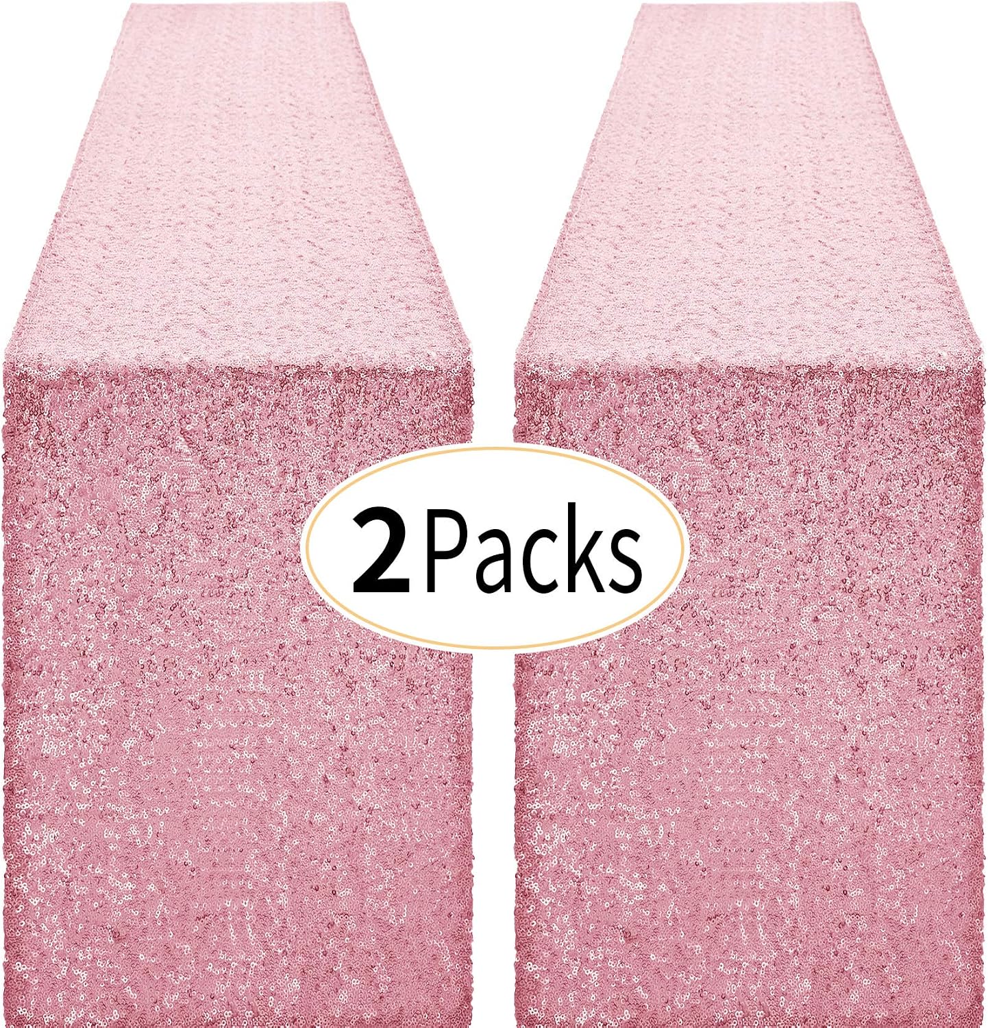2 Packs 12 x 72 inches Light Pink Sequin Table Runner, Glitter Runner for Birthday Party Supplies Decorations Wedding Bachelorette Holiday Celebration Bridal Shower Baby Shower