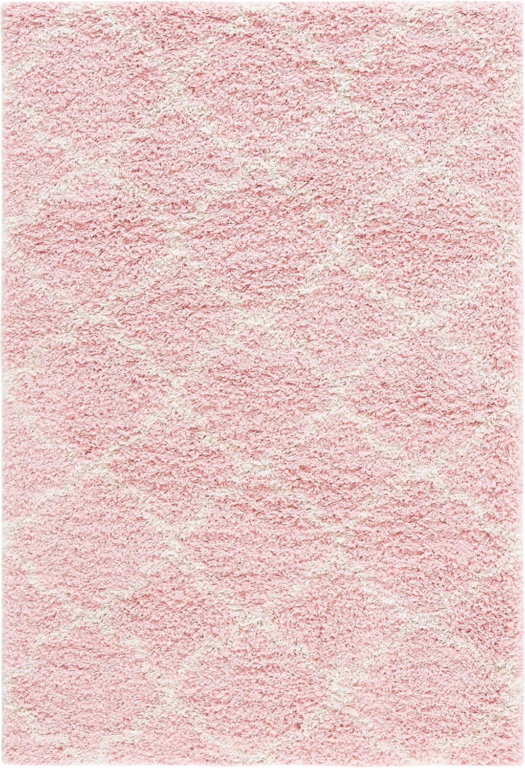 SAFAVIEH Hudson Shag Collection Accent Rug - 4' x 6', Pink & Ivory, Trellis Design, Non-Shedding & Easy Care, 2-inch Thick Ideal for High Traffic Areas in Entryway, Living Room, Bedroom (SGH282M)