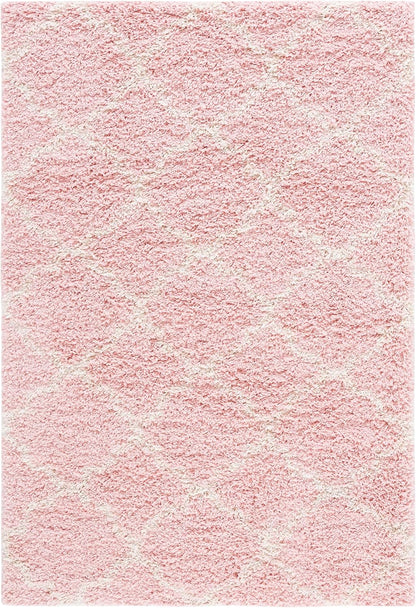 SAFAVIEH Hudson Shag Collection Accent Rug - 4' x 6', Pink & Ivory, Trellis Design, Non-Shedding & Easy Care, 2-inch Thick Ideal for High Traffic Areas in Entryway, Living Room, Bedroom (SGH282M)