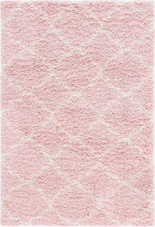 SAFAVIEH Hudson Shag Collection Accent Rug - 4' x 6', Pink & Ivory, Trellis Design, Non-Shedding & Easy Care, 2-inch Thick Ideal for High Traffic Areas in Entryway, Living Room, Bedroom (SGH282M)