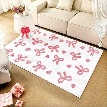 Drydiet 3D Large Bow Area Rug 4 x 6 ft Valentines Pink Heart Bedroom Rug Non-Slip Coquette Carpet for Bedroom Washable Welcome Mat Soft Indoor Decor for Women Aesthetic Living Room Office Home Decor
