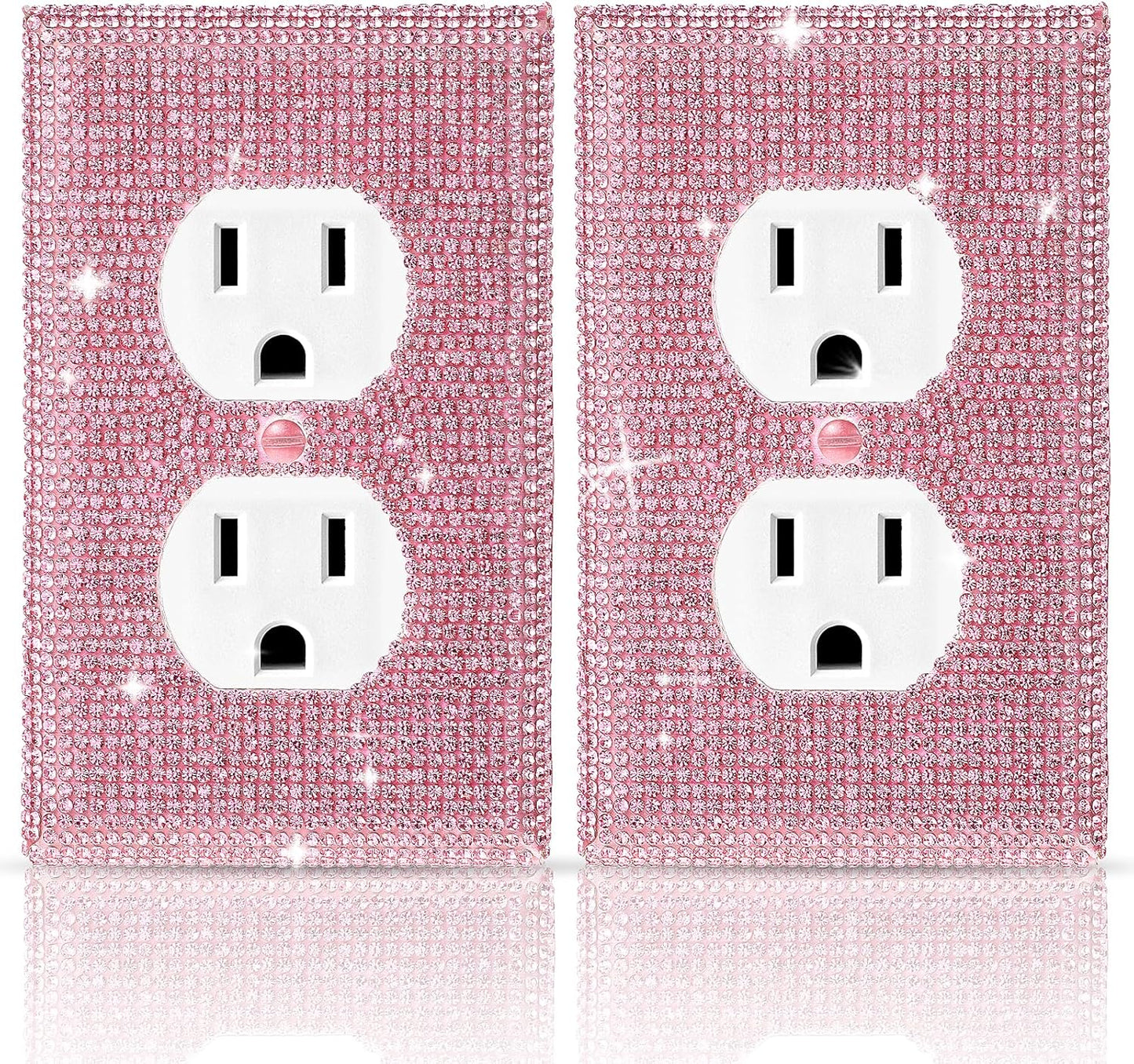 ElevateTech Glitter Light Switch Covers, 2 Pcs Shiny Pink Rhinestones Outlet Covers Wall Plate Bling Crystal 2 Duplex Light Plate Switch Decorative Wall Plate Cover Gift for Room Decor (Pink)