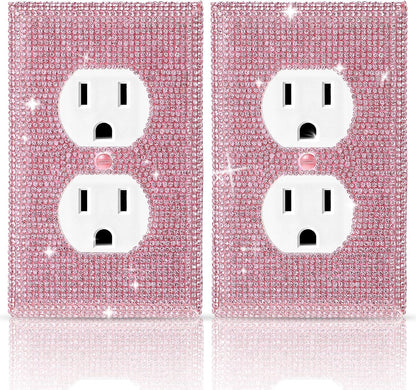 ElevateTech Glitter Light Switch Covers, 2 Pcs Shiny Pink Rhinestones Outlet Covers Wall Plate Bling Crystal 2 Duplex Light Plate Switch Decorative Wall Plate Cover Gift for Room Decor (Pink)