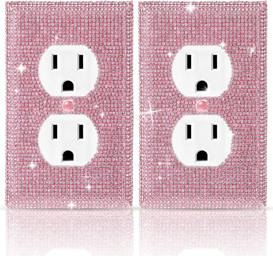 ElevateTech Glitter Light Switch Covers, 2 Pcs Shiny Pink Rhinestones Outlet Covers Wall Plate Bling Crystal 2 Duplex Light Plate Switch Decorative Wall Plate Cover Gift for Room Decor (Pink)