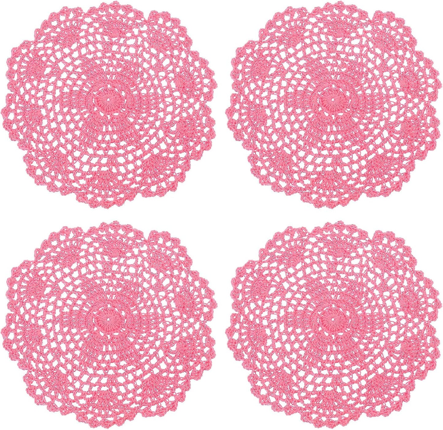 uxcell Lace Doilies, 4pcs 8" - Cotton Woven Round Crochet Coaster, Floral Design Fabric Handmade Placemat for Drink Wedding Party Decoration (Dark Pink)