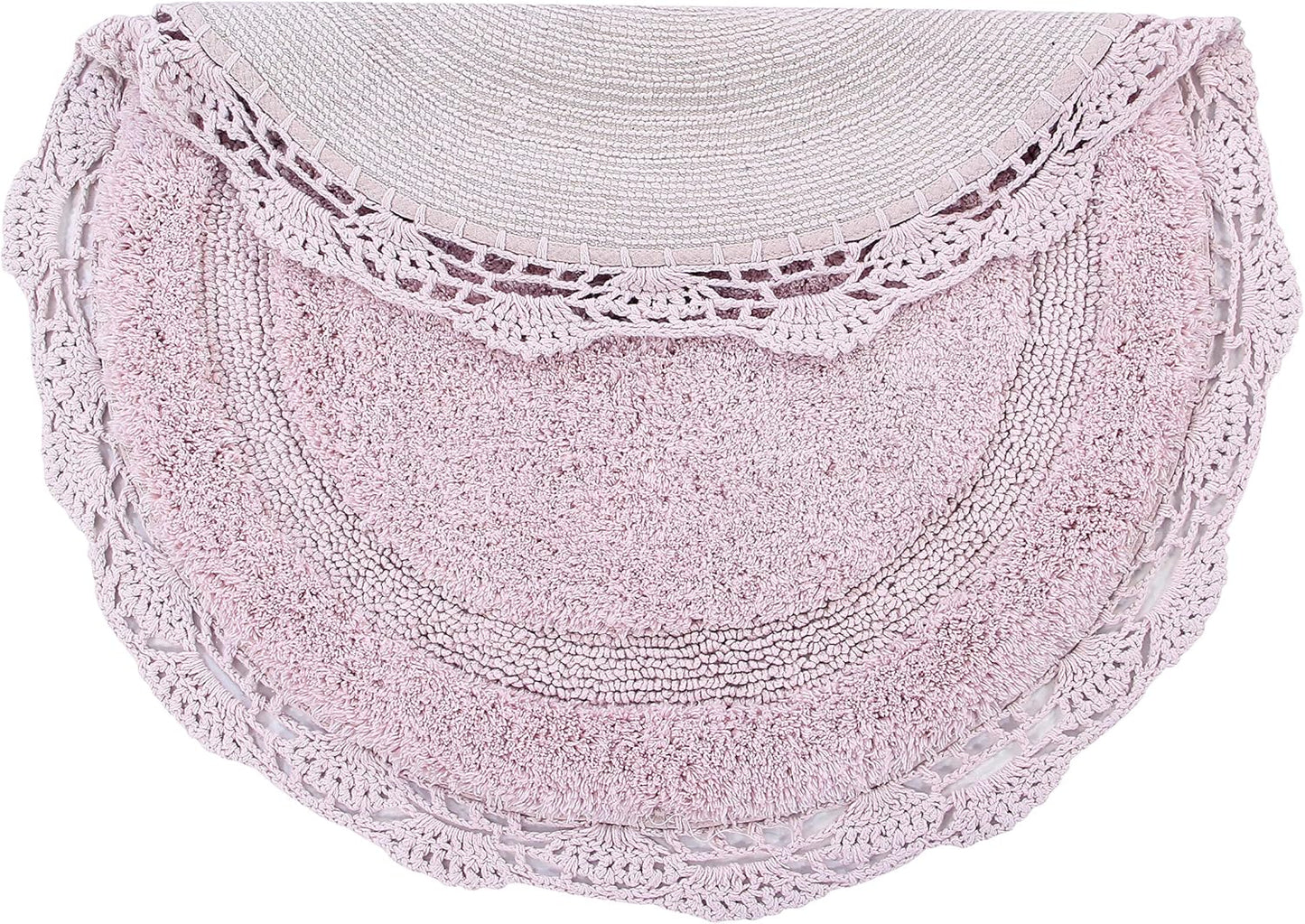 Crochet Collection - Designer, Plush 100% Cotton Round, Oval Bath Area Rug (28 inches, Pink)