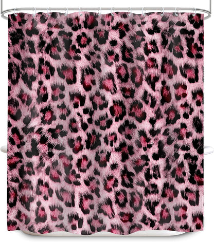 Pink Leopard Print Shower Curtain 60Wx72H Inches Wild Safari Skin Pattern Powerful Cheetah Cat Panthera Fur Wildlife Cloth Fabric Waterproof Polyester Bathroom Home Decor Set with Hooks