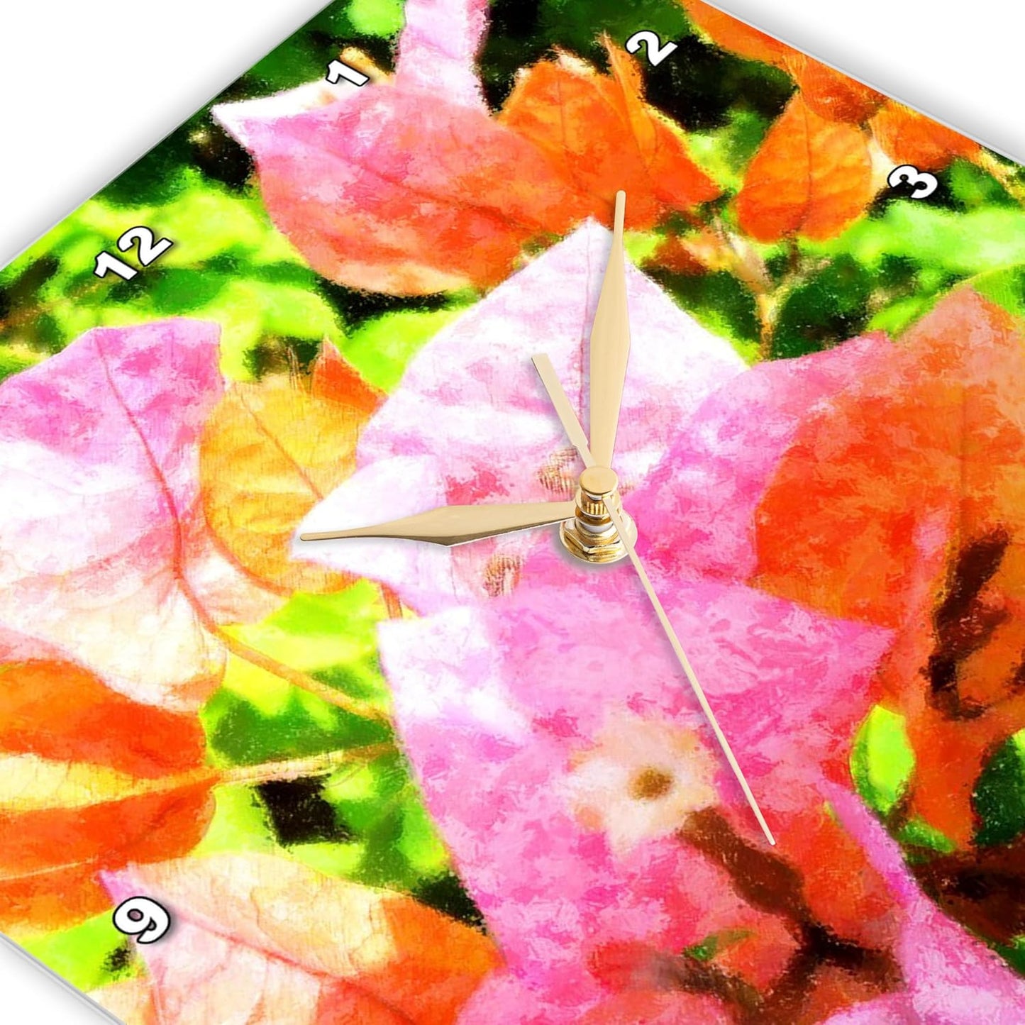 3dRose Wall Clock Silent - 15 inch - Coral n Pink Floral - Impressionism