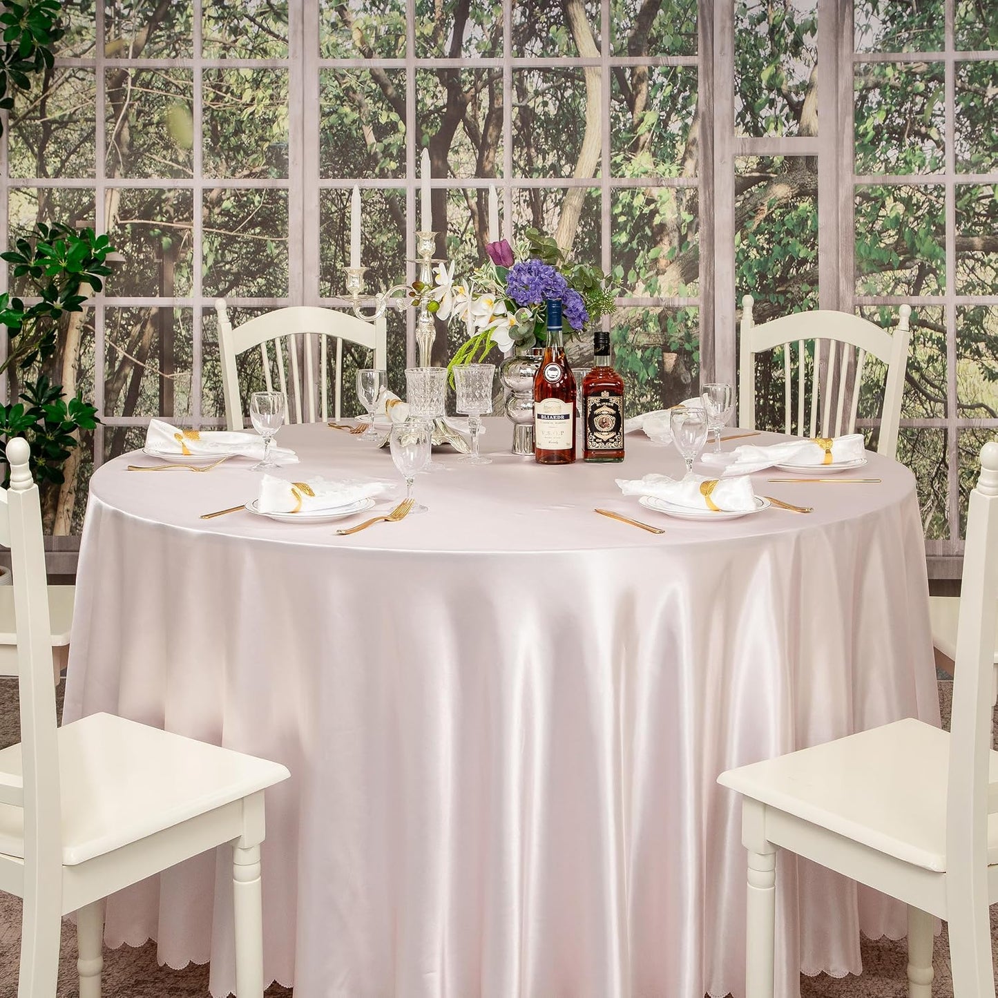 1 Pack 60 Inch Blush Pink Round Tablecloth, Silky Satin Tablecloth Overlay Smooth Fabric Table Cover, Table Decoration for Wedding Party Banquet Events