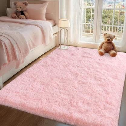 Pink Rugs for Living Room, 5x7 Area Rug for Bedroom Girls Kids Room, Fluffy Shaggy Shag Carpet, Soft Non Slip Aesthetic Decor for Home