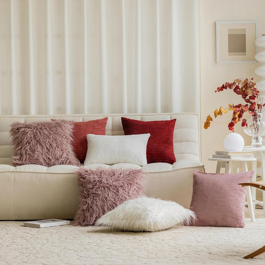 Home Brilliant Dusty Rose Pillow Covers 18x18 Pillows Fluffy Fuzzy Fur Pillow Covers Set of 2 Shaggy Cushion Cover 18 x 18 inch, Dusty Pink