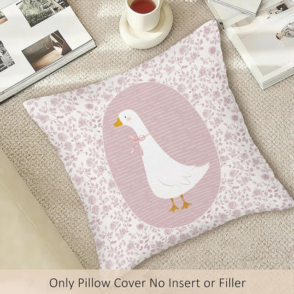 Preppy Pink Goose Throw Pillow Covers, Coquette Gooses Pillow Case Cover for Bed Sofa, Goose Nursery Decor, Pink Bow Floral Gooses Cushion Cover Case for Girls Room Bedroom, 18x18 Inch