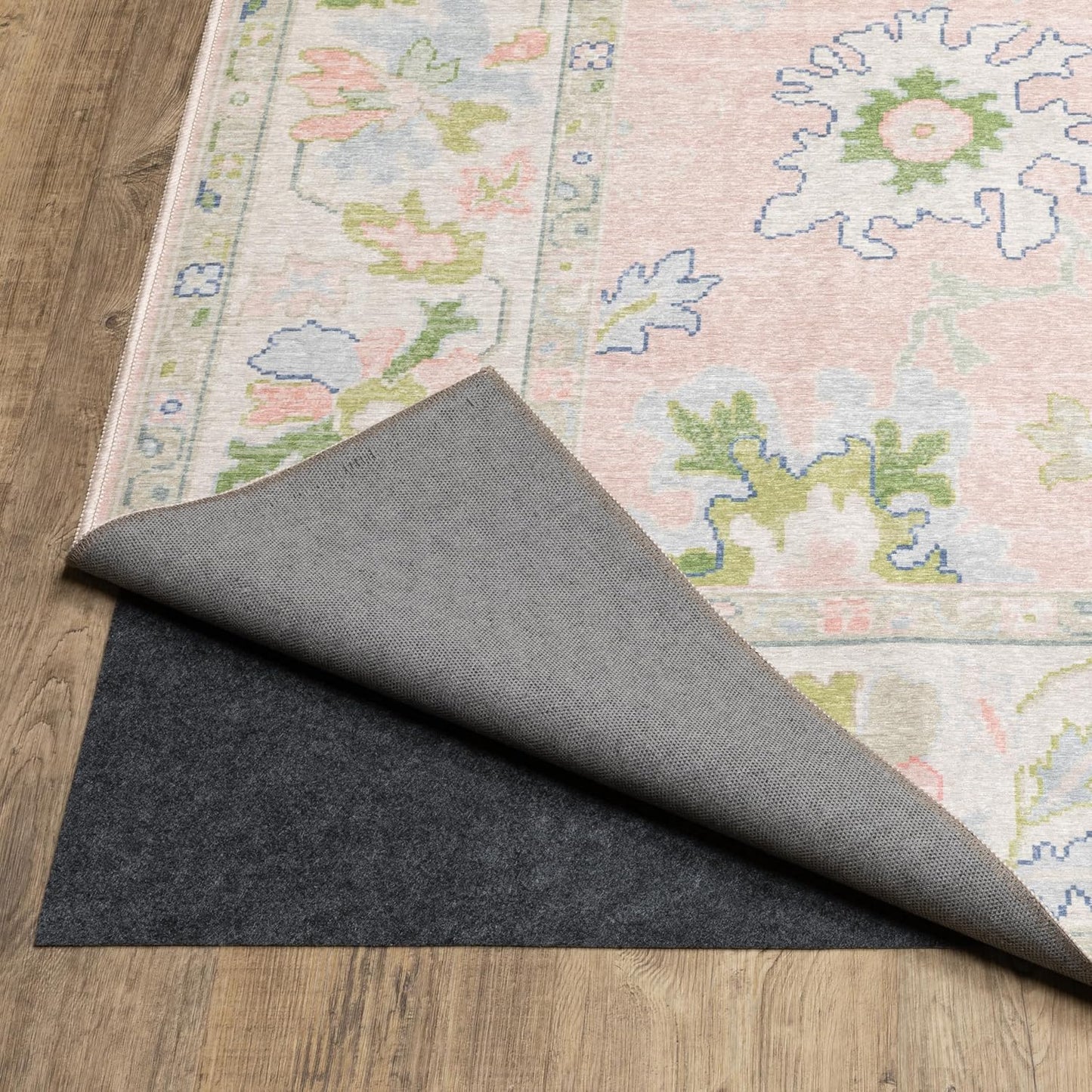 Oriental Weavers Addison ADD04 Machine Washable Flat Weave Printed Area Rug 5' x 7' in Pink/Green Traditional Style, Nursery, Kids Room, Bedroom, Entryway