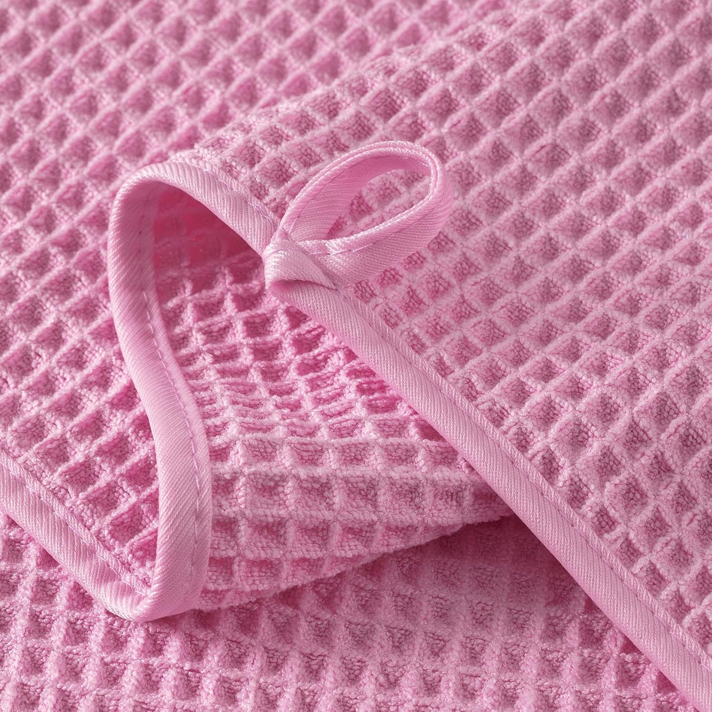 Microfiber Waffle Bath Towels, 4 Pieces, Soft, Absorbent, Fast Drying, Lint Free 430 GSM (Pink)