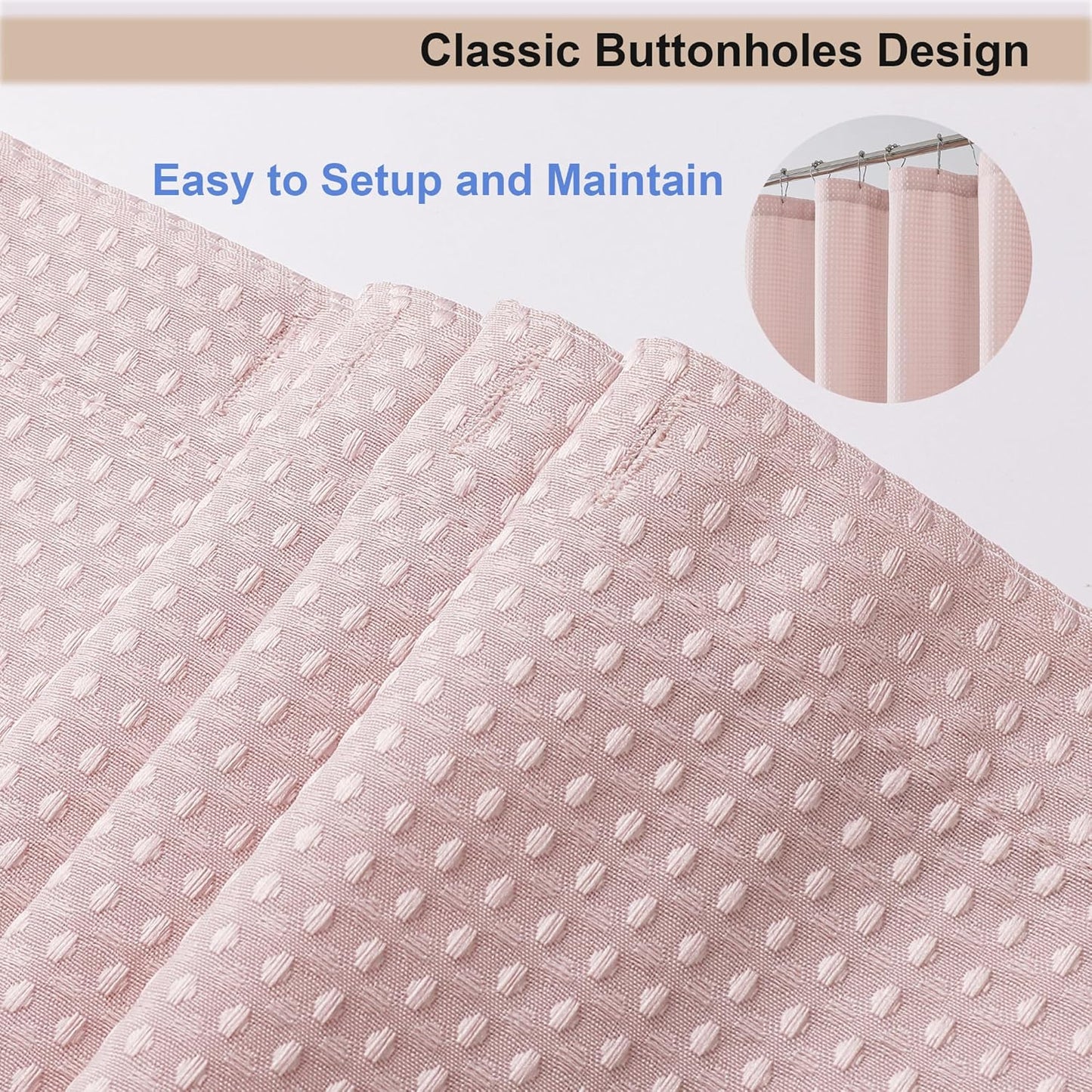 OWENIE Blush Waffle Weave Fabric Shower Curtain, Textured Heavy Cloth Shower Curtains for Bathroom, Water Repellent Soft Hotel Spa Luxury Elegant Bath Curtain, Machine Washable, Blush, 72x78 Inch