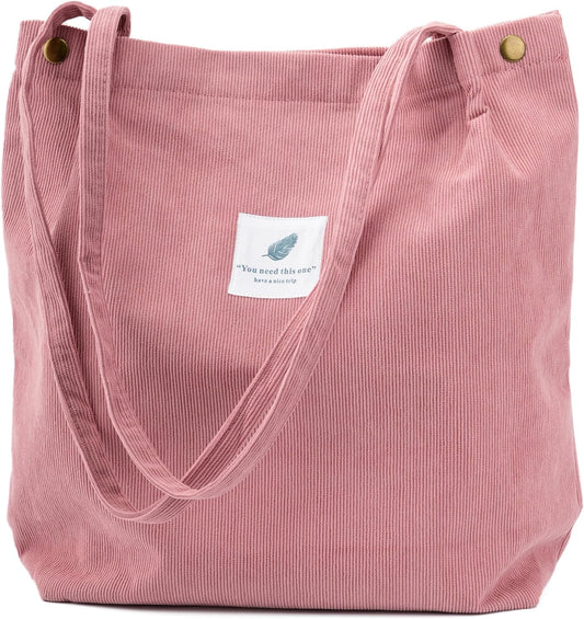TOPASION Cute Corduroy Tote Bag Canvas Shoulder Handbags for Women Travel Shopping