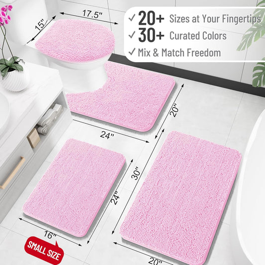 OLANLY Toilet Rugs U-Shaped 24x20, Extra Soft Absorbent Chenille Contour Bathroom Rugs for Toilet, Dry Quickly, Machine Washable, Non-Slip Bath Mat, Pink