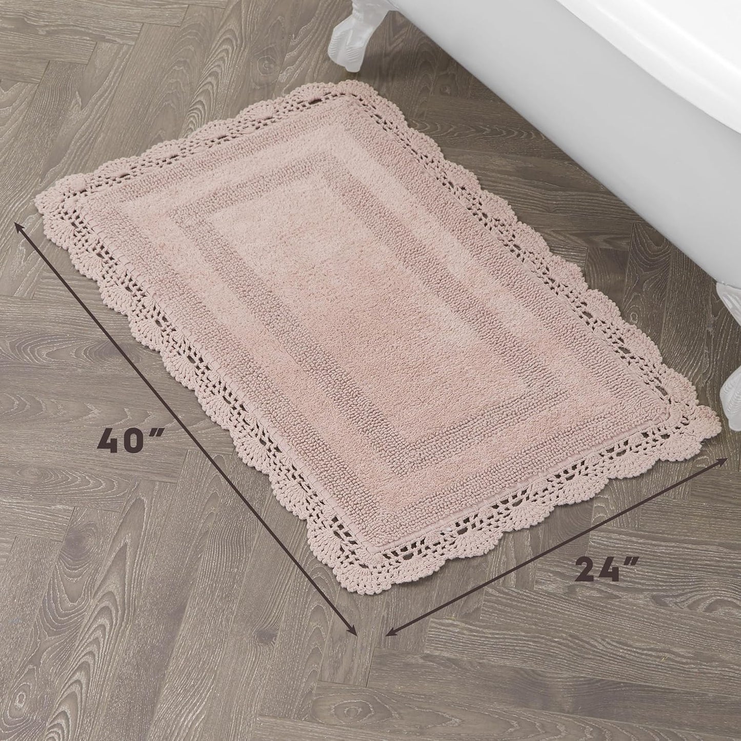Laura Ashley Absorbent Bath Mat Reversible Crochet Soft and Plush Bathroom Mat 100% Cotton 24x40 Bath Rug, Blush Pink