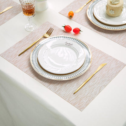 Vinyl Placemats Set of 8, Easy Clean Woven Vinyl Placemats for Dining Table, Indoor/Outdoor Place Mats, Washable PVC Table Mats, Pink