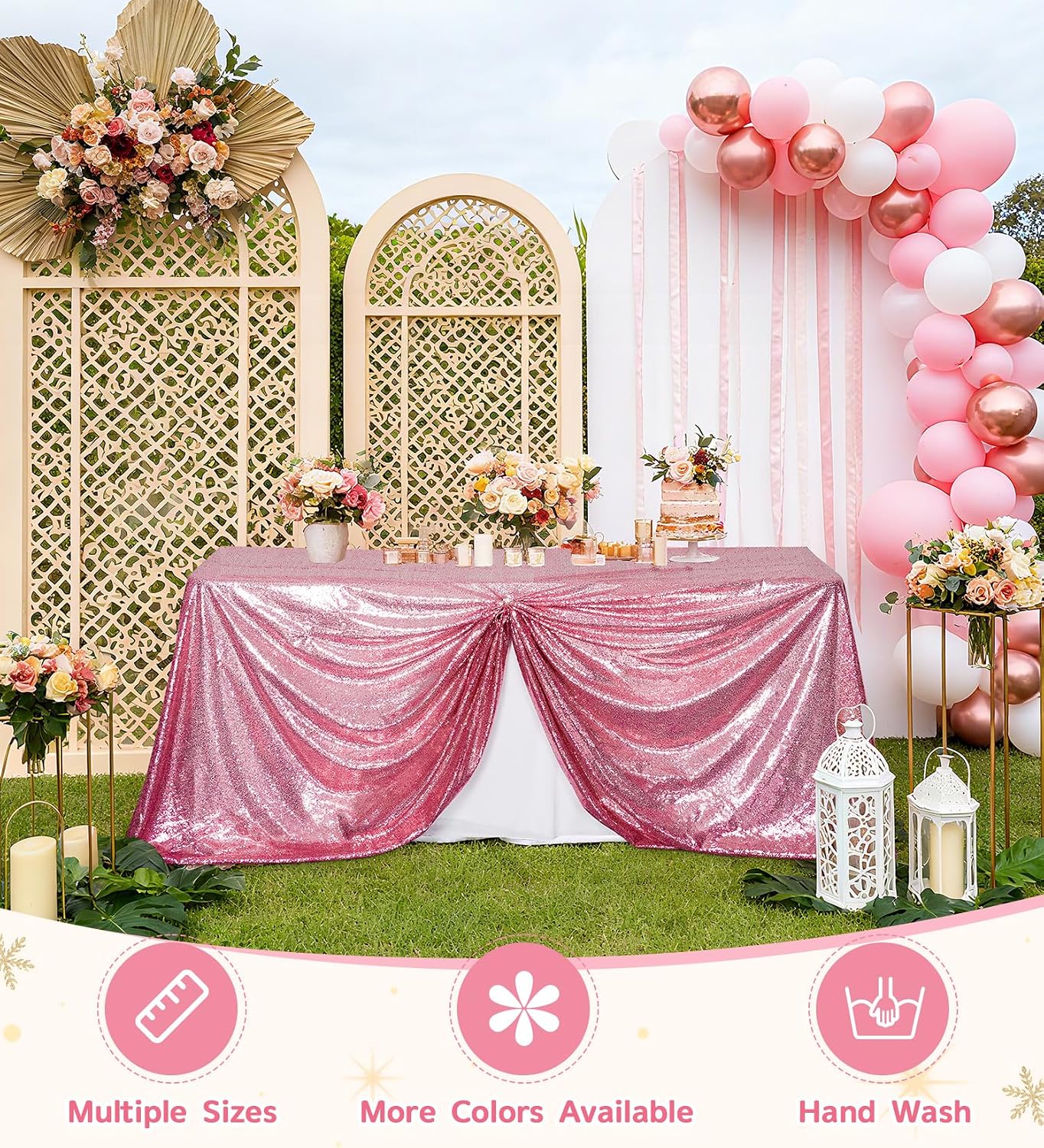 Juya Delight Fuchsia Pink Sequin Tablecloth 60''x102'' Rectangle Table Cloth 60''x102'' Sparkle Glitter Tablecloth for Birthday Party Wedding Valentine's Decoration