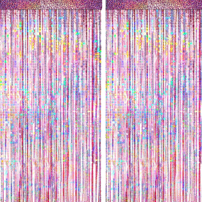 4 Packs Pink Foil Fringe Curtain, Pink Glitter Metallic Tinsel Backdrop for Birthday, Wedding, Baby Shower, Princess Bachelorette Cowgirl Party Decorations Supplies