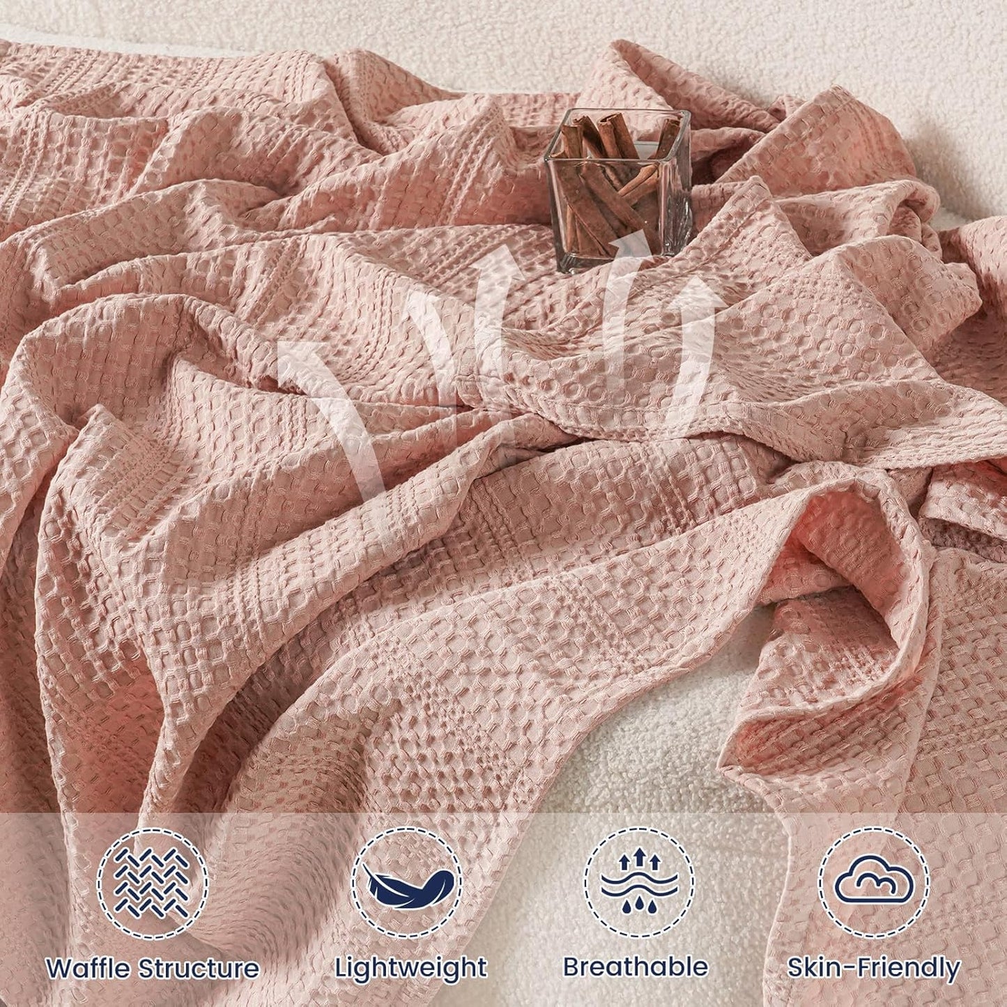 PHF Lightweight Waffle Weave Blanket Queen Size 90"x 90", Soft Woven Summer Blanket for Hot Sleepers - Aesthetic Home Decor for Couch Bed Sofa, Pet Friendly, Rose Pink