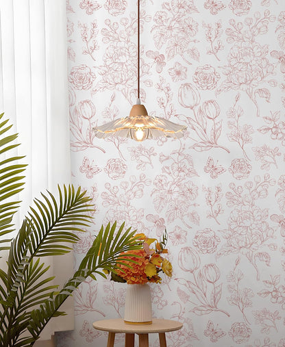 CiCiwind Floral Peel and Stick Wallpaper Pink and White Contact Paper Boho Wall Paper Modern Removable Self Adhesive Butterfly Wallpaper for Bedroom Bathroom Cabinets 17.3"×78.7"