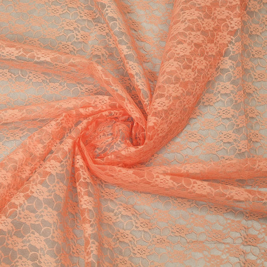 VDS 10 Yards Continuous, 56" Width, Peach Lace Fabric for Wedding Party Decoration Floral Pattern Raschel Vintage Lace Trim Bridal Dress DIY Crafts Art Costume Sewing Backdrop Arch Table Drape