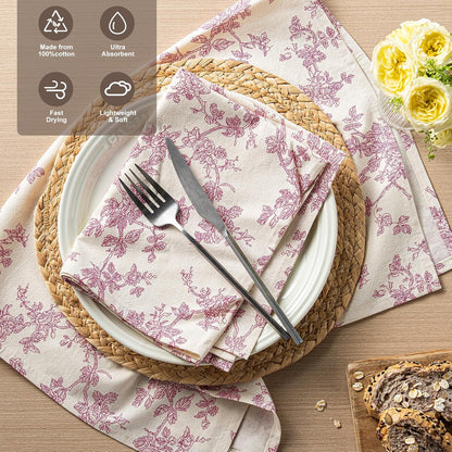Multi-Purpose French Pastoral Tea Towels Set of 2, Dusty Pink | 100% Organic Cotton Flour Sack Kitchen Towels, 18x25in Absorbent Dish Cloths, Farmhouse Napkins, Decorative Hand Towels Set