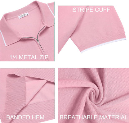 COOFANDY Men's Zipper Polo Shirt Casual Knit Short Sleeve Polo T Shirt Classic Fit Shirts