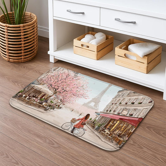 Vintage Artistic Quick Dry Bath Mat, Peach Cherries Blossom Scene Absorbent Non Slip Shower Mat, Spring Washable Bath Rugs for Bathroom Toilet 20x32 Inch