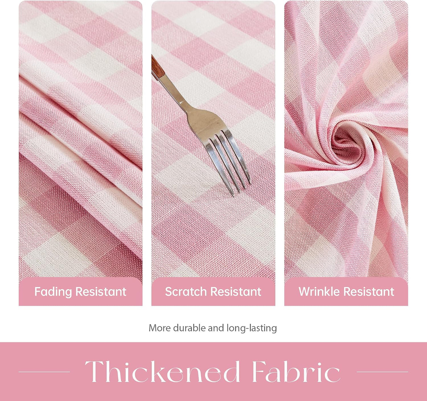 Checkered Tablecloth, Cotton Linen Gingham Table Cloth for Rectangle Table with Tassel, Washable Heavy Duty Wrinkle Free Plaid Table Cover for Dining Picnic Camping, Pink, 90 X 55 Inch