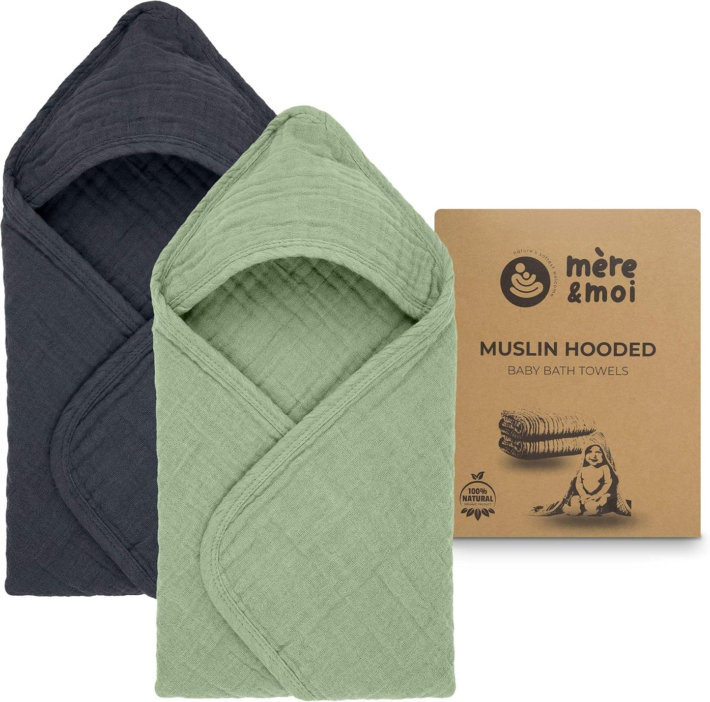 Mère & Moi: Muslin Hooded Baby Bath Towel – 2 Pack, Pink & Peach - 30", Soft Cotton, Absorbent, Quick-Dry, Oeko-TEX, Pool-Water, Newborn-Toddler Care