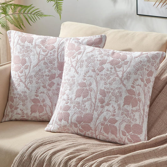 Bailix Jacquard Reversible Throw Pillow Covers 20"x20" Set of 2 Vintage Accent Floral Decorative Cushion Covers Soft Neutral Farmhouse Home Decor for Living Room Bedroom Couch Sofa Chair，Blush Pink